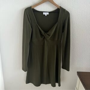 Lost + Wander Green Textured Long Sleeve Green Dress Medium